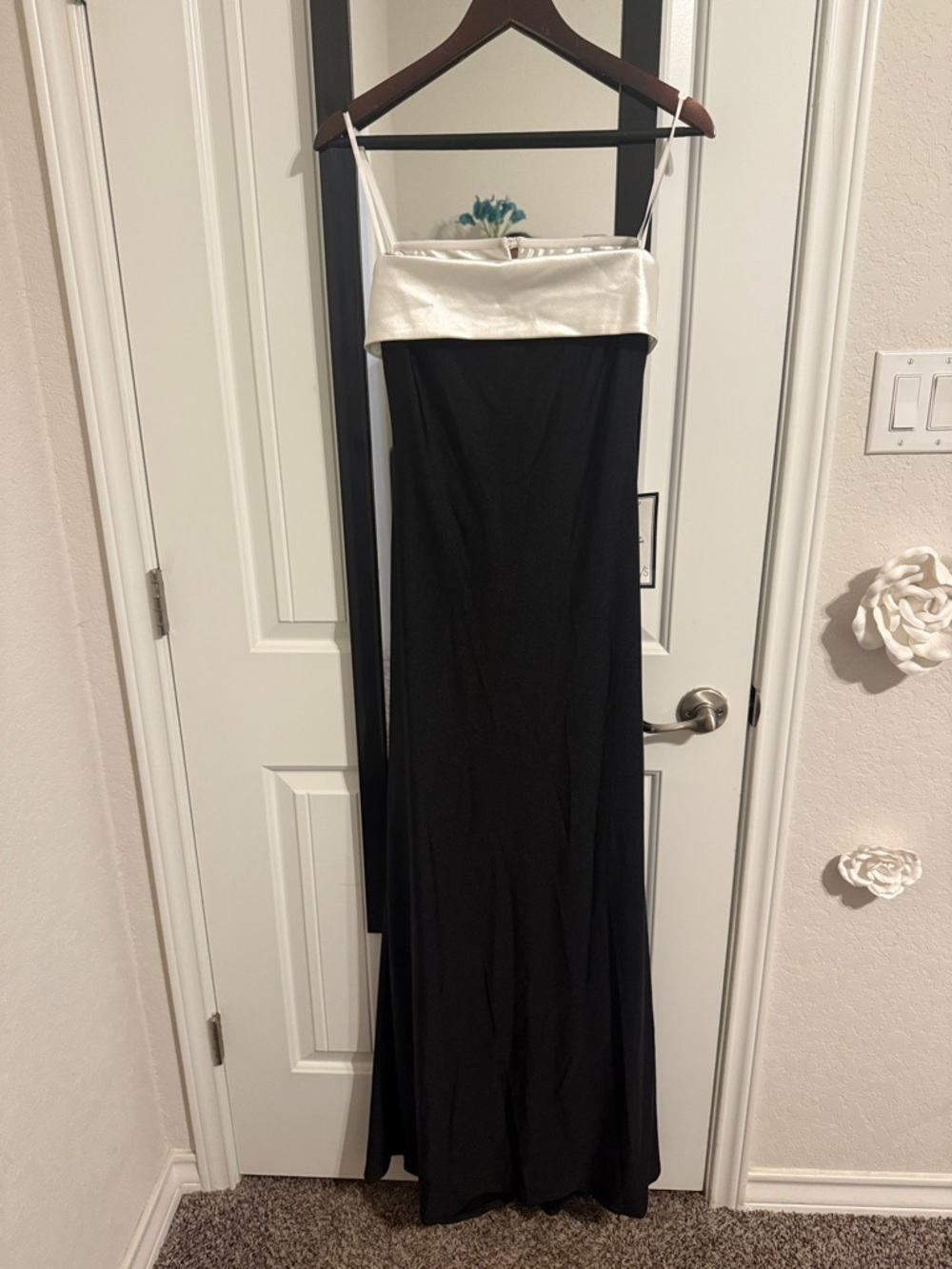 City Studio Black Maxi Dress with White Satin Bandeau